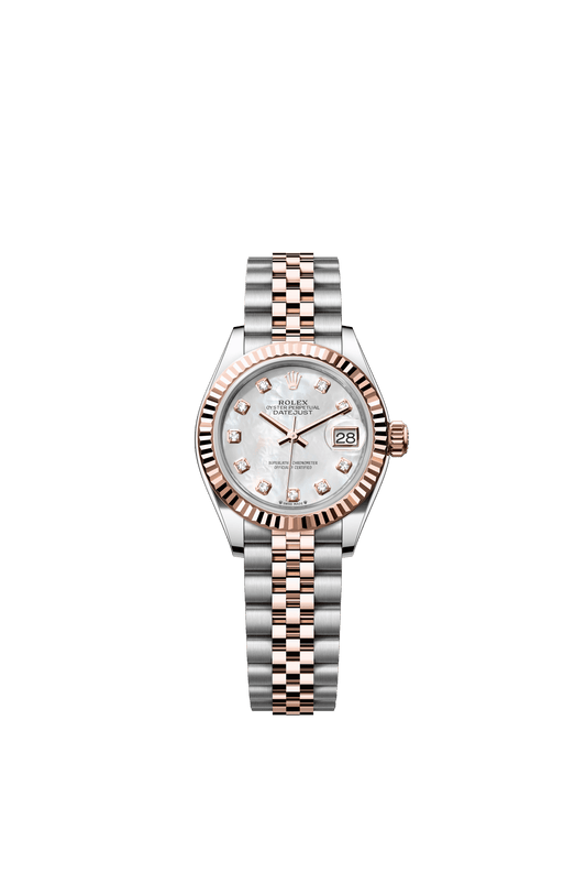 Rolex Lady-Datejust 28 mm White Mother-Of-Pearl Set With Diamonds Dial Oystersteel and Everose Gold Jubilee Bracelet m279171-0013