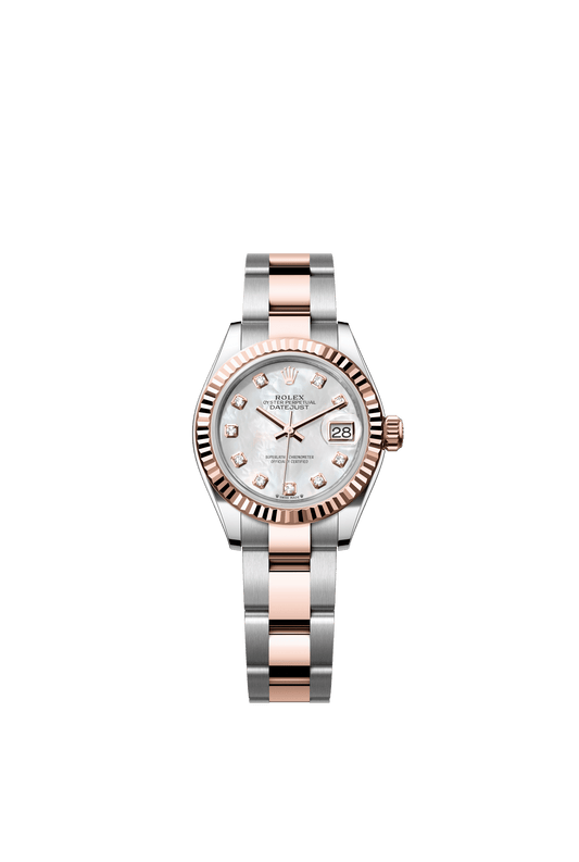 Rolex Lady-Datejust 28 mm White Mother-Of-Pearl Set With Diamonds Dial Oystersteel and Everose Gold Oyster Bracelet m279171-0014