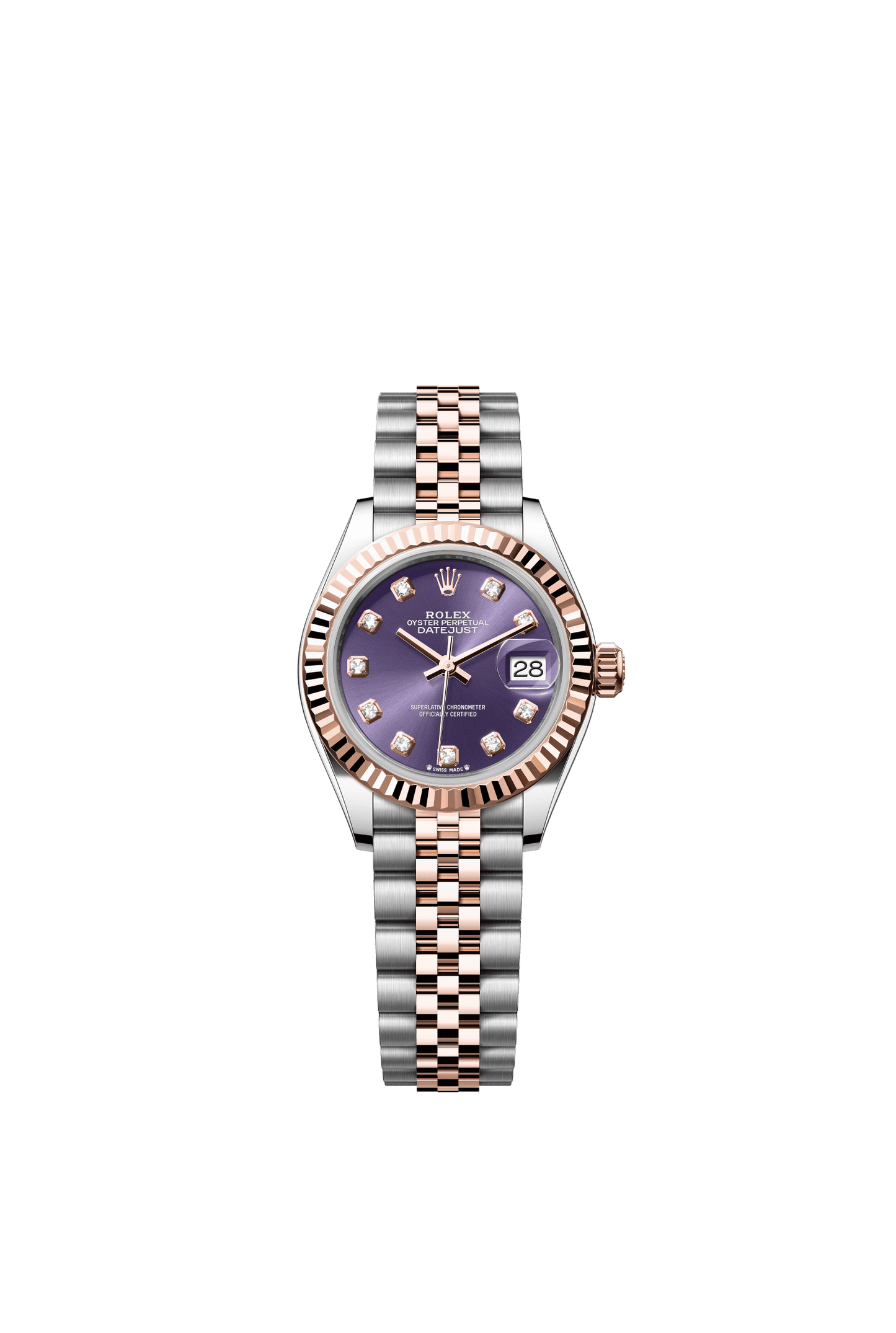 Rolex Lady-Datejust 28 mm Aubergine Set With Diamonds Dial Oystersteel and Everose Gold Jubilee Bracelet m279171-0015