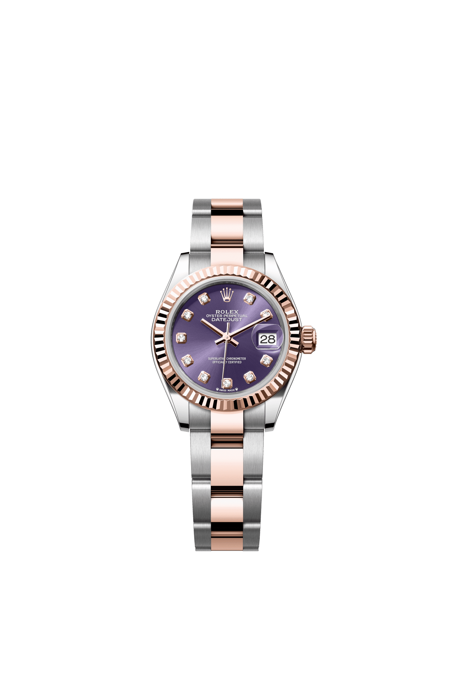 Rolex Lady-Datejust 28 mm Aubergine Set With Diamonds Dial Oystersteel and Everose Gold Oyster Bracelet m279171-0016