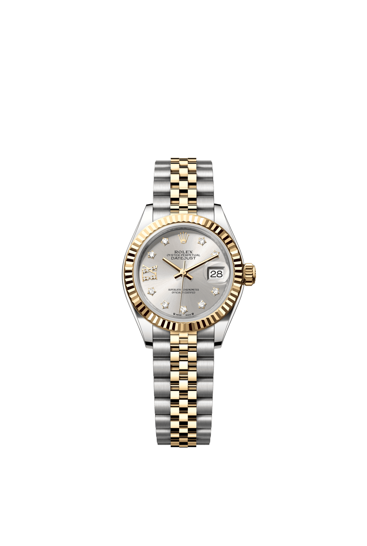 Rolex Lady-Datejust 28 mm Silver Set With Diamonds Dial Oystersteel and 18k Yellow Gold Jubilee Bracelet m279173-0003