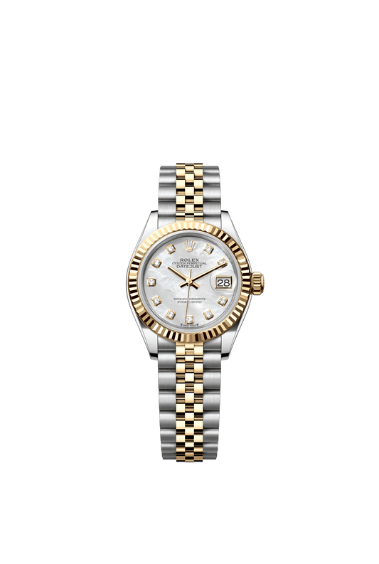 Rolex Lady-Datejust 28 mm White Mother-Of-Pearl Set With Diamonds Dial Oystersteel and 18k Yellow Gold Jubilee Bracelet m279173-0013