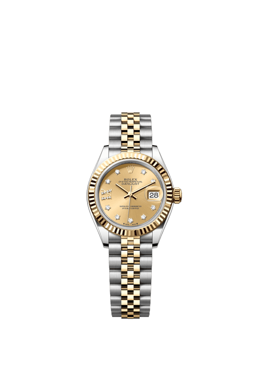 Rolex Lady-Datejust 28 mm Champagne-Colour Set With Diamonds Dial Oystersteel and 18k Yellow Gold Jubilee Bracelet m279173-0021