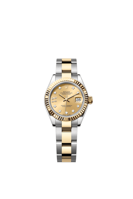 Rolex Lady-Datejust 28 mm Champagne-Colour Set With Diamonds Dial 18 kt Yellow Gold Oyster Bracelet m279173-0022