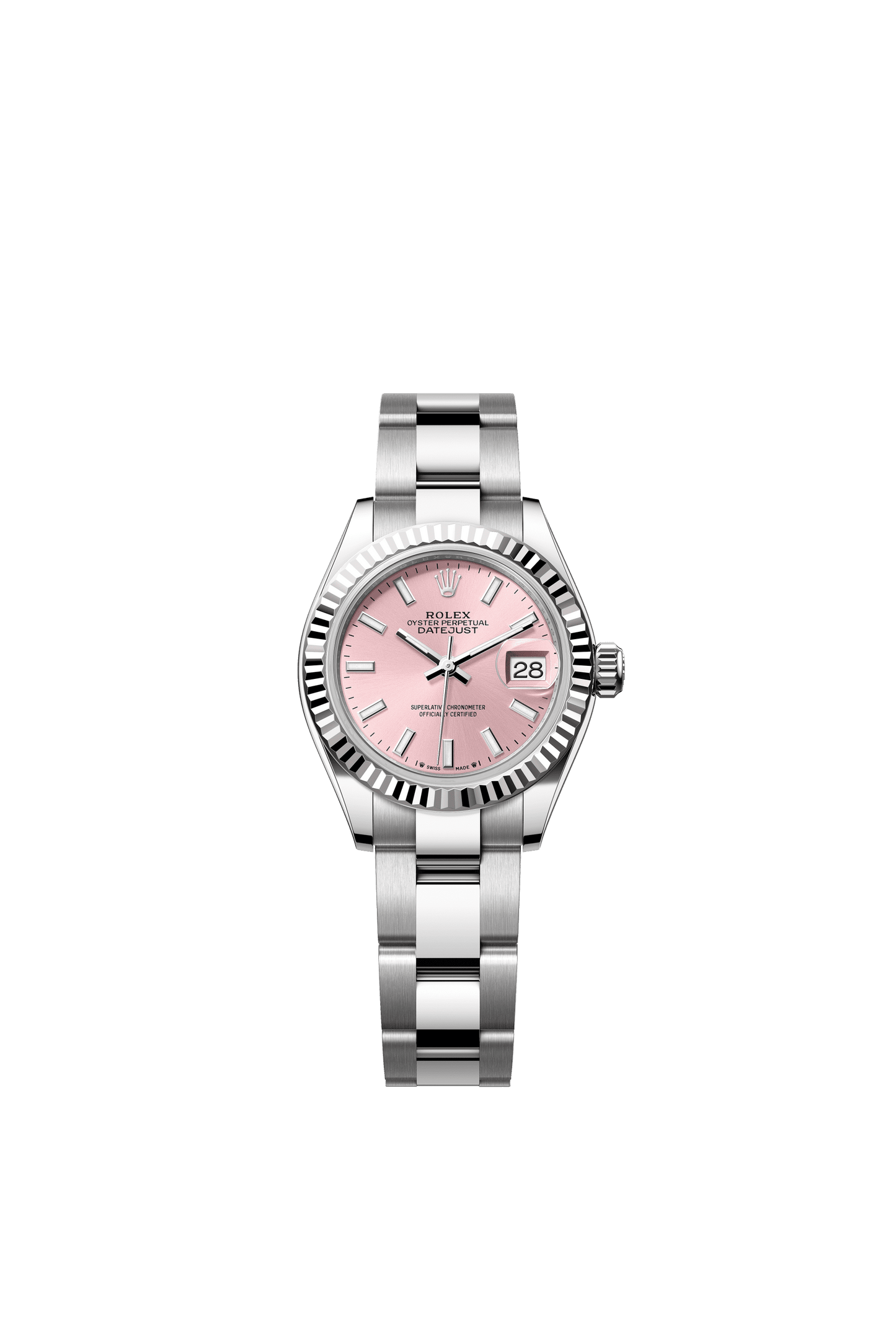 Rolex Oyster 28 mm Pink Dial White Rolesor - Combination Of Oystersteel And White Gold Oyster Three-Piece solid  Links m279174-0002