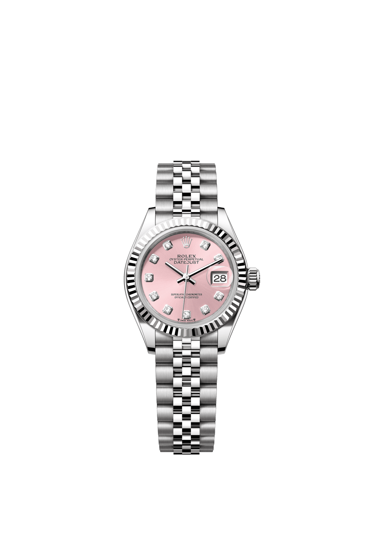 Rolex Lady-Datejust 28 mm Pink Set With Diamonds Dial Oystersteel and White Gold Jubilee Bracelet m279174-0003