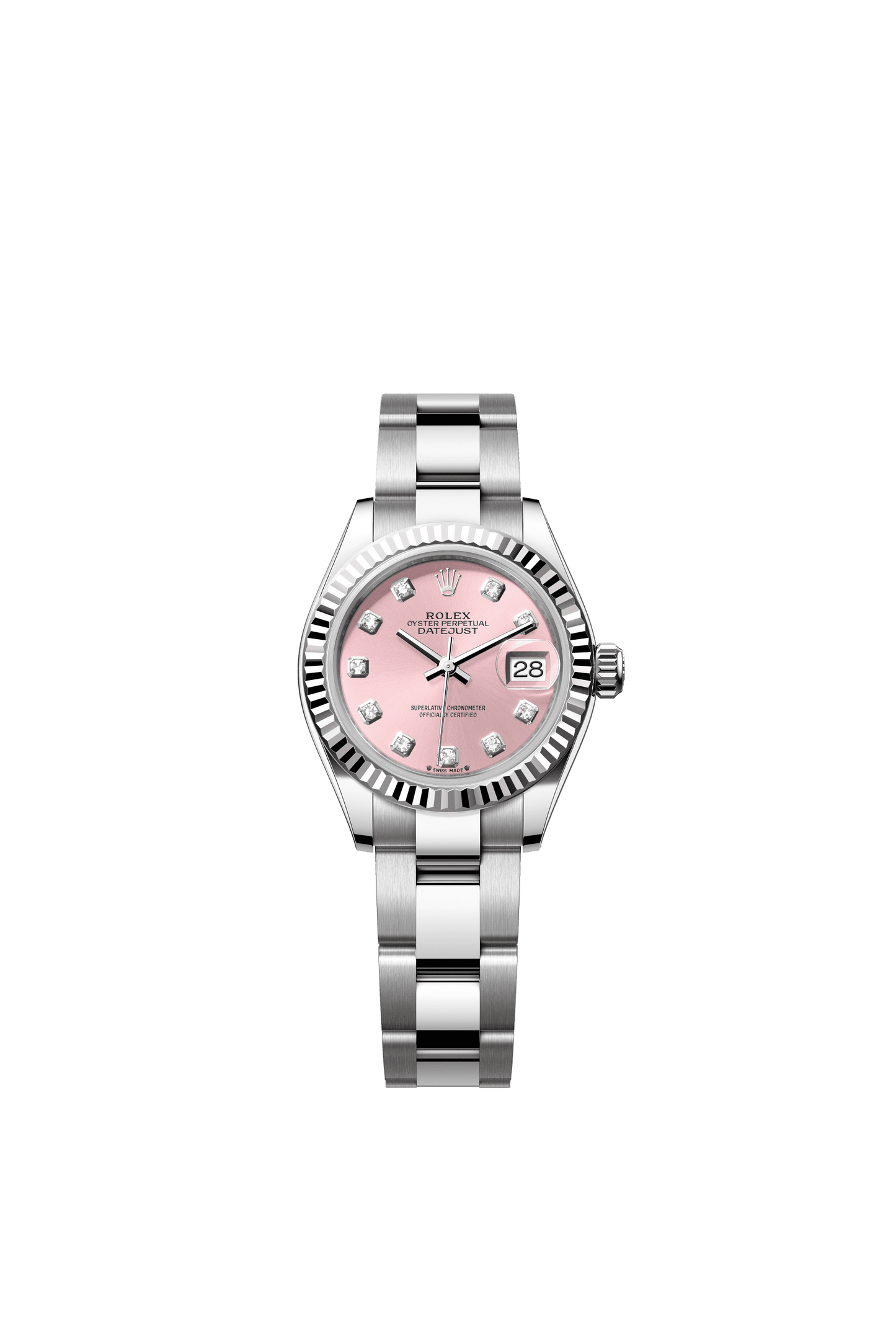 Rolex Oyster 28 mm Pink Set With Diamonds Dial White Rolesor - Combination Of Oystersteel And White Gold Oyster Three-Piece solid  Links m279174-0004