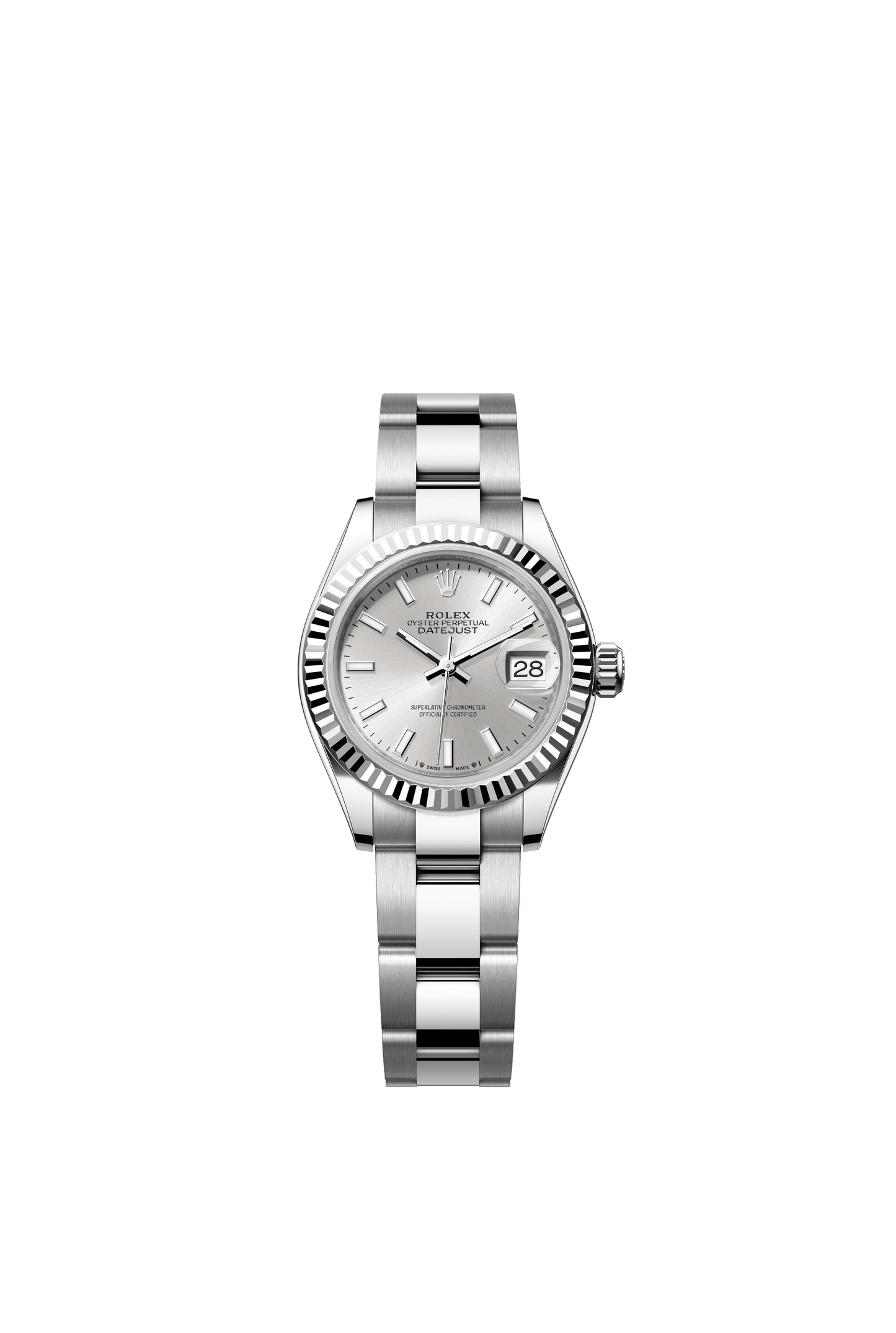 Rolex Oyster 28 mm Silver Dial White Rolesor - Combination Of Oystersteel And White Gold Oyster Three-Piece solid  Links m279174-0006