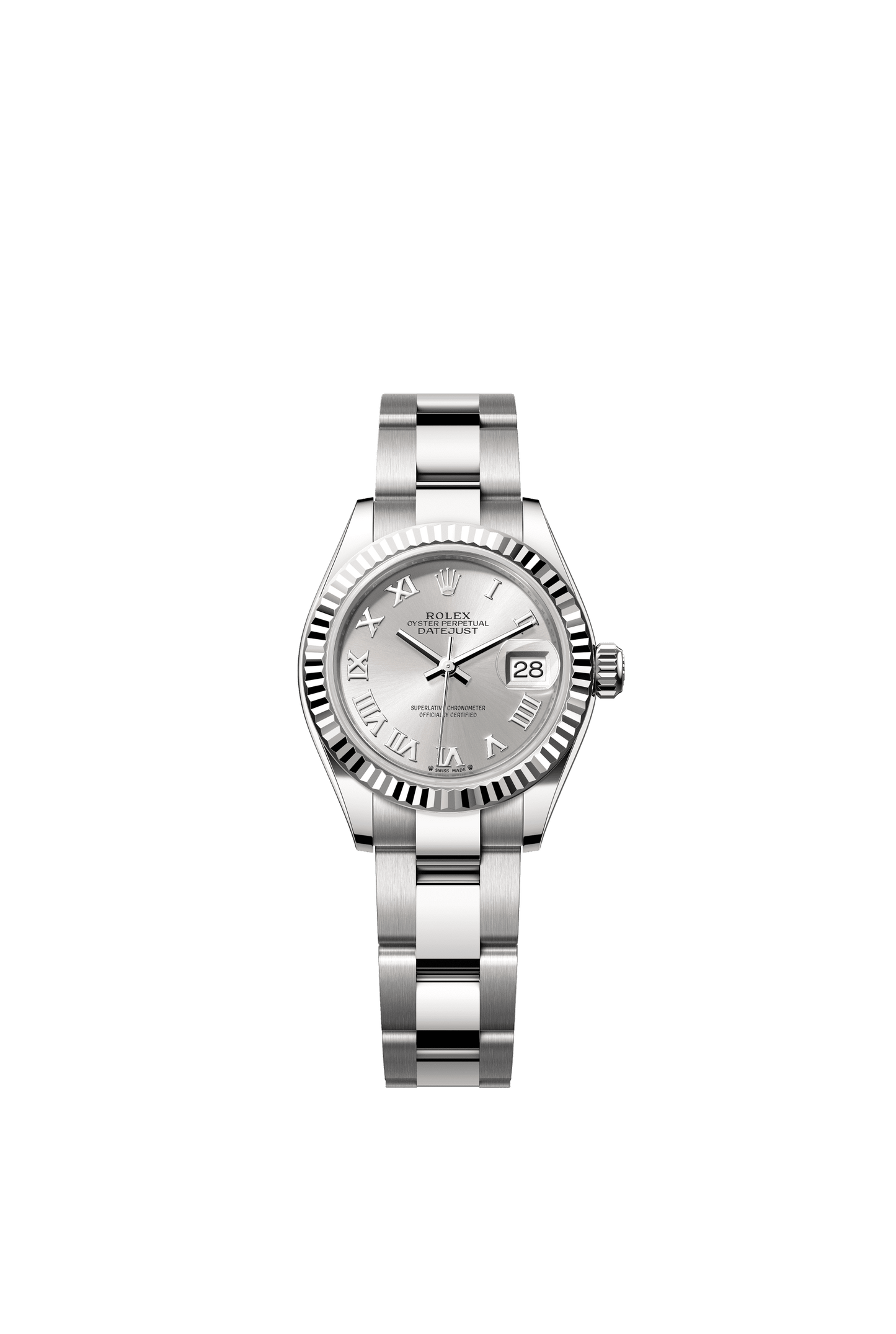 Rolex Oyster 28 mm Silver Dial White Rolesor - Combination Of Oystersteel And White Gold Oyster Three-Piece solid  Links m279174-0008