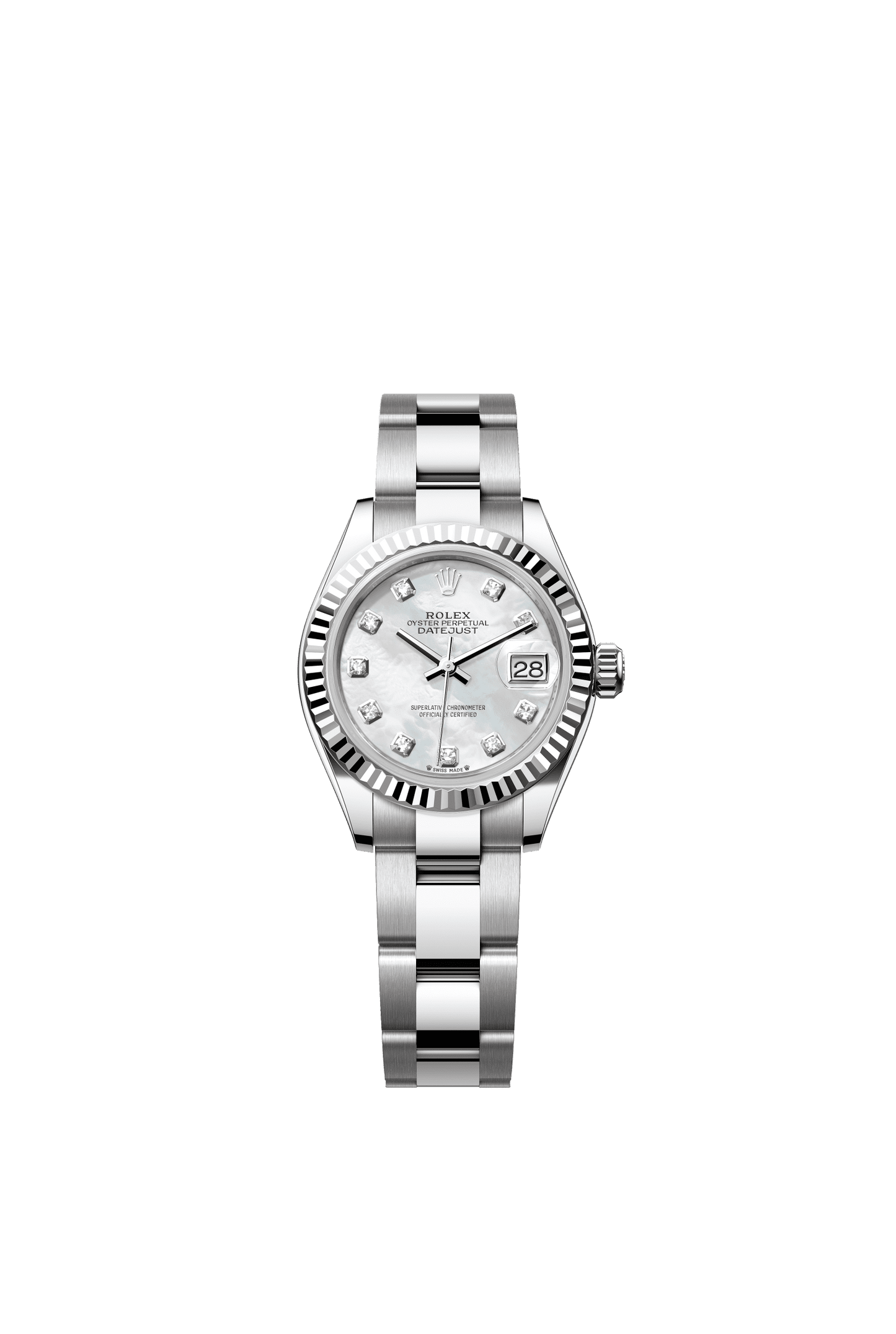 Rolex Lady-Datejust 28 mm White Mother-Of-Pearl Set With Diamonds Dial Oystersteel and White Gold Oyster Bracelet m279174-0010