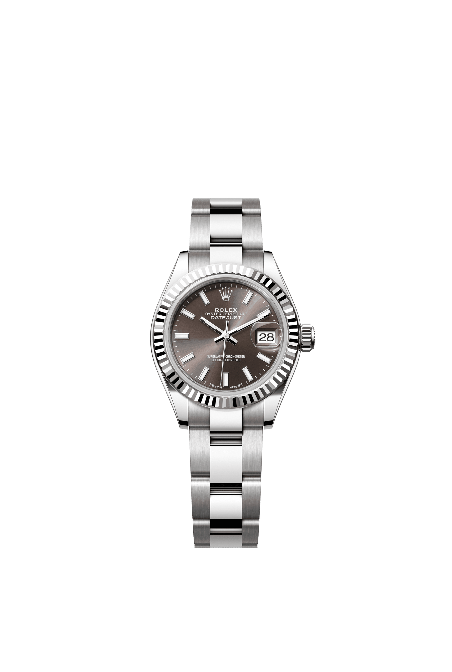 Rolex Oyster 28 mm Dark Grey Dial White Rolesor - Combination Of Oystersteel And White Gold Oyster Three-Piece solid  Links m279174-0012