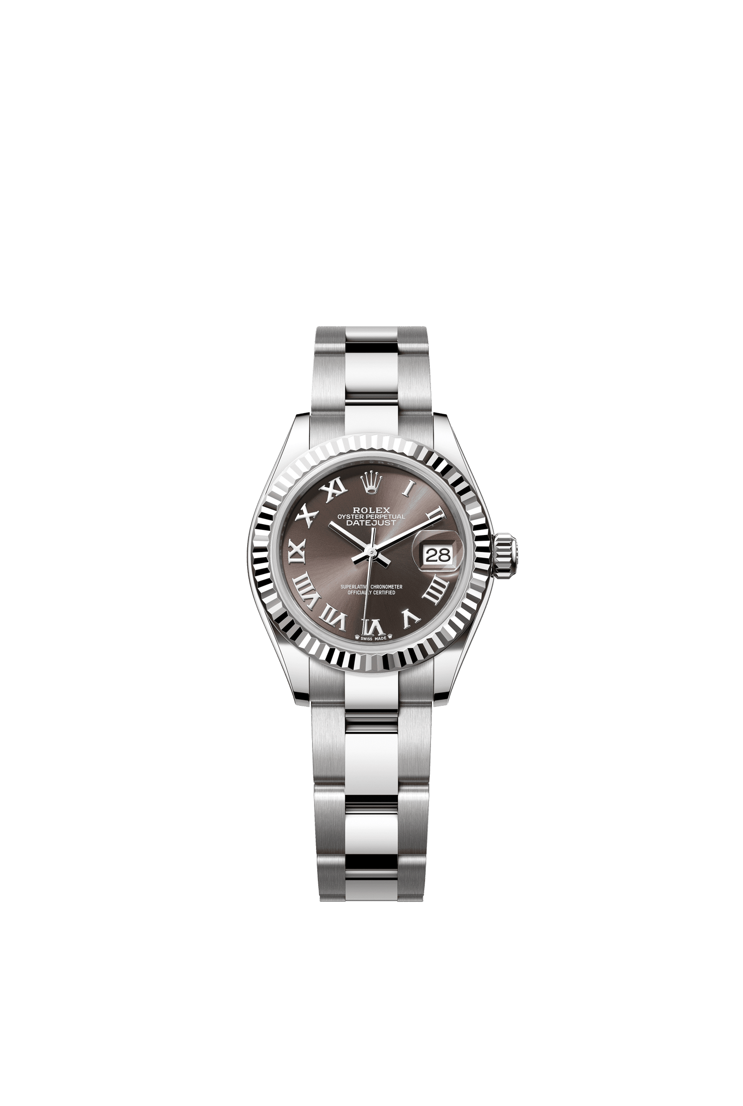 Rolex Oyster 28 mm Dark Grey Dial White Rolesor - Combination Of Oystersteel And White Gold Oyster Three-Piece solid  Links m279174-0014