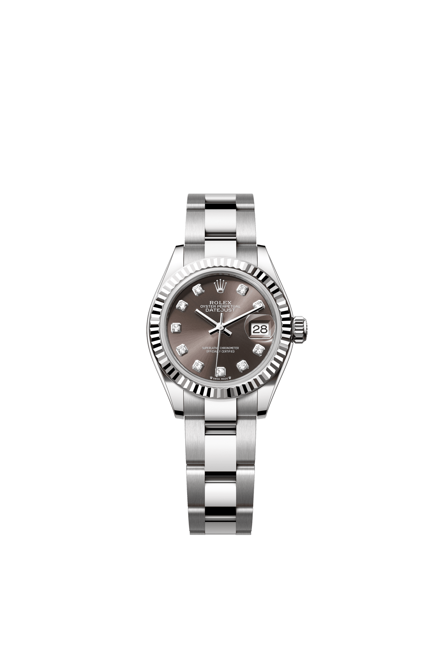 Rolex Oyster 28 mm Dark Grey Set With Diamonds Dial White Rolesor - Combination Of Oystersteel And White Gold Oyster Three-Piece solid  Links m279174-0016