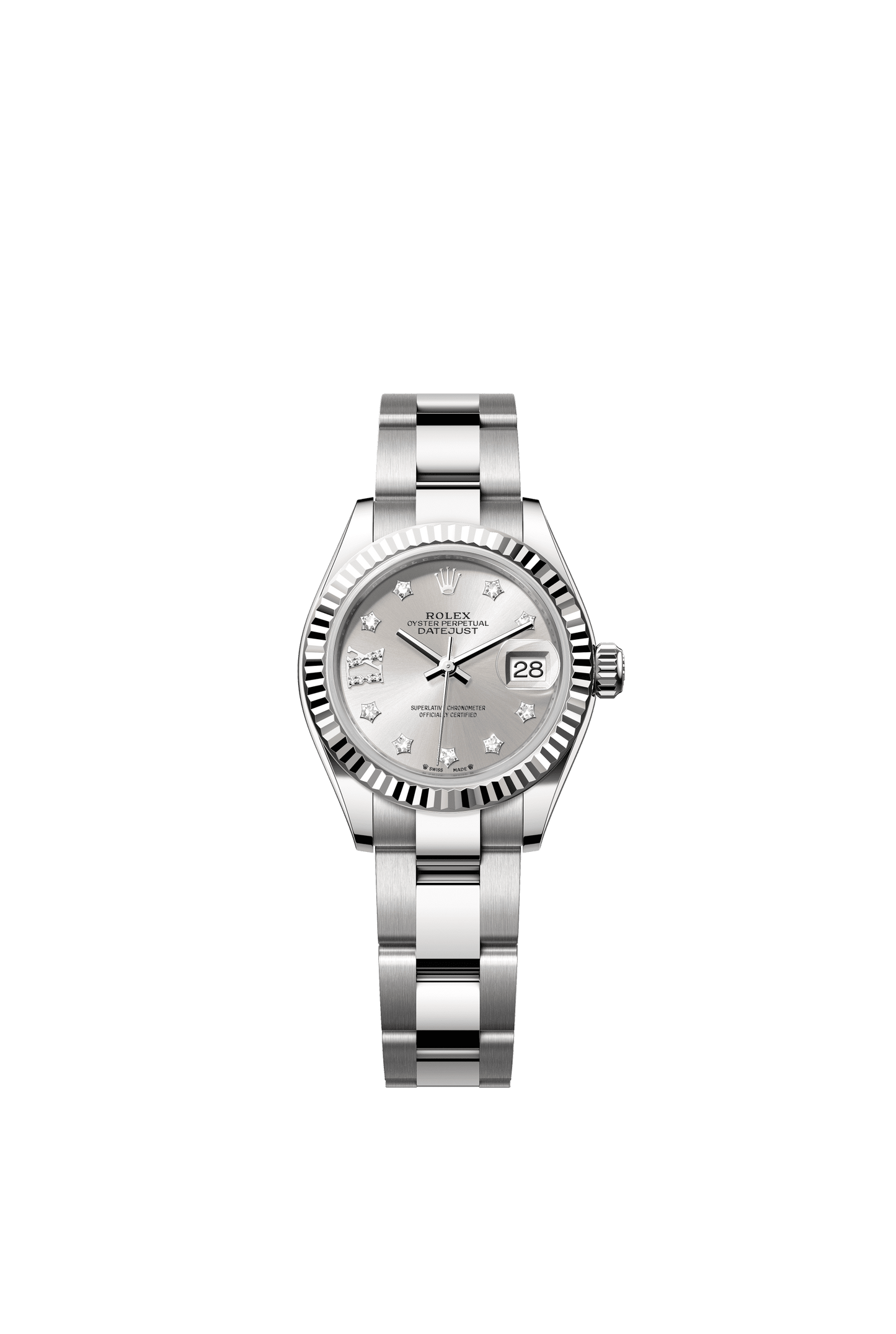 Rolex Oyster 28 mm Silver Set With Diamonds Dial White Rolesor - Combination Of Oystersteel And White Gold Oyster Three-Piece solid  Links m279174-0022