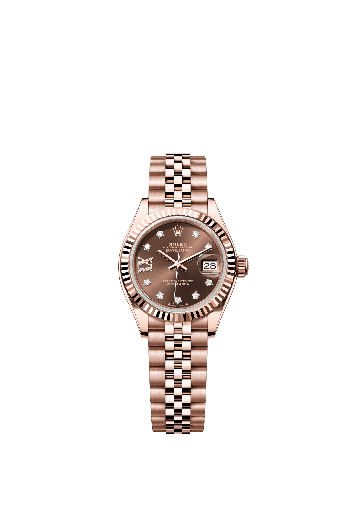 Rolex Oyster 28 mm Chocolate Set With Diamonds Dial 18 kt Everose Gold Jubilee m279175-0004