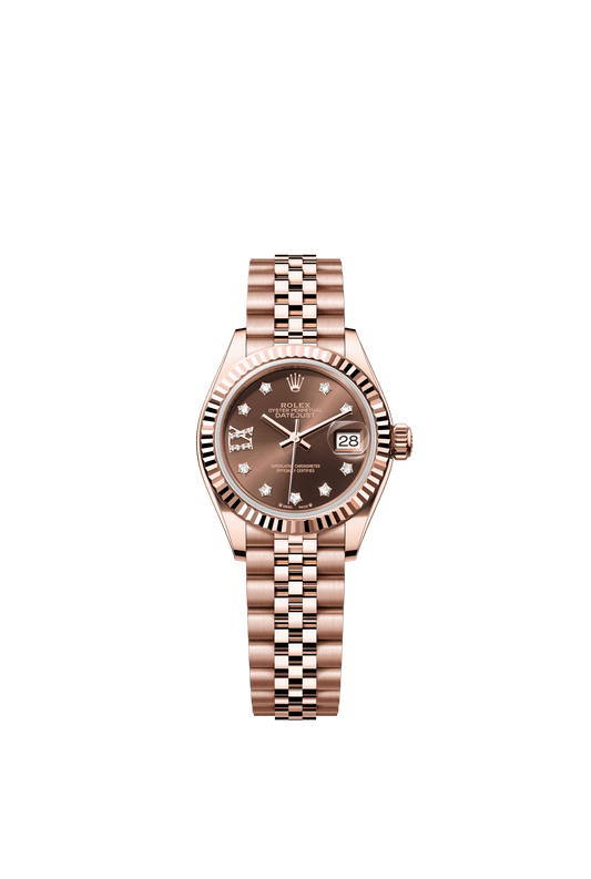 Rolex Oyster 28 mm Chocolate Set With Diamonds Dial 18 kt Everose Gold Jubilee m279175-0004