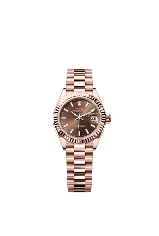 Rolex Oyster 28 mm Chocolate Dial 18 kt White Gold President, Semi-Circular Three-Piece Links m279175-0007