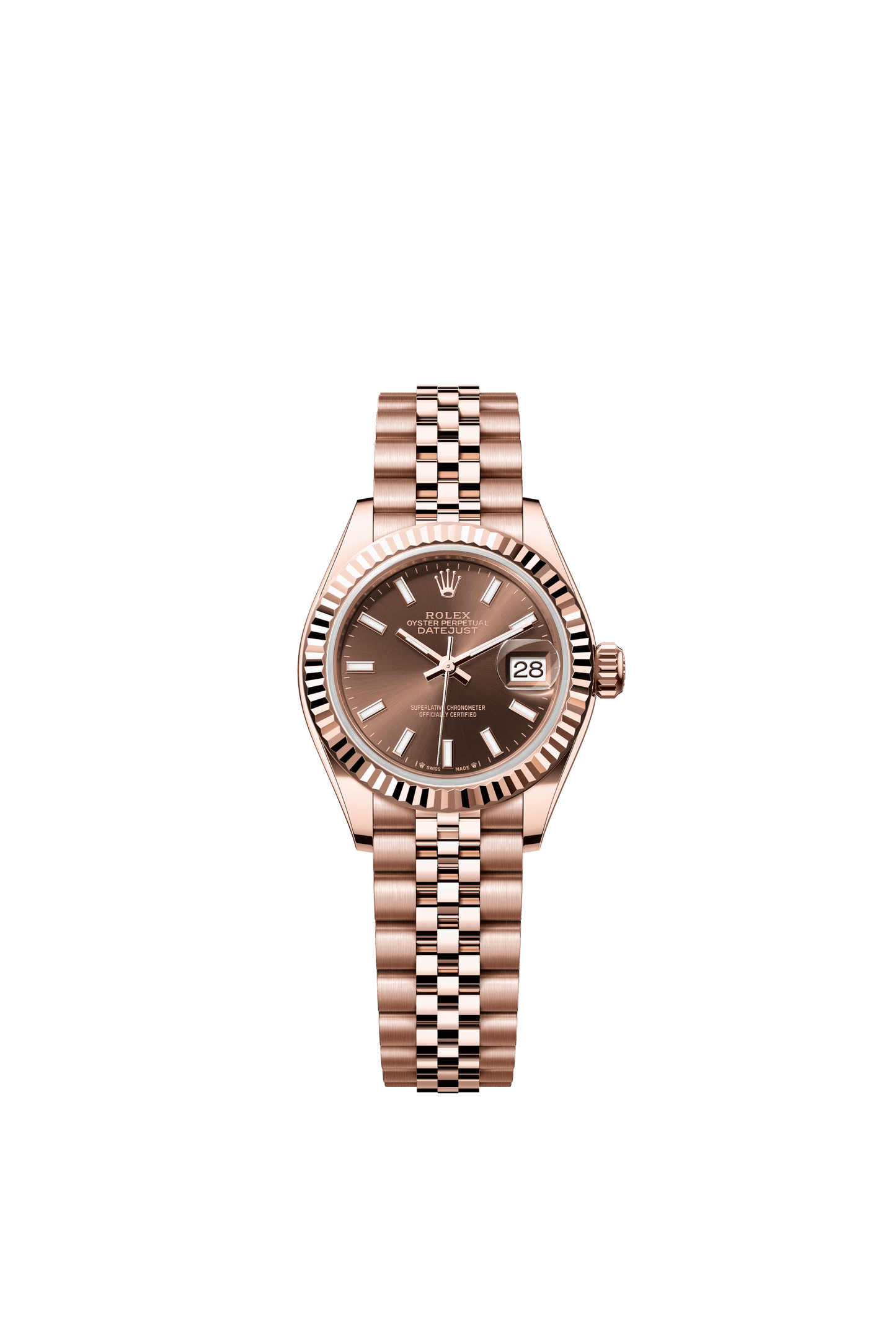 Rolex Oyster 28 mm Chocolate Dial 18 kt Everose Gold Jubilee m279175-0008