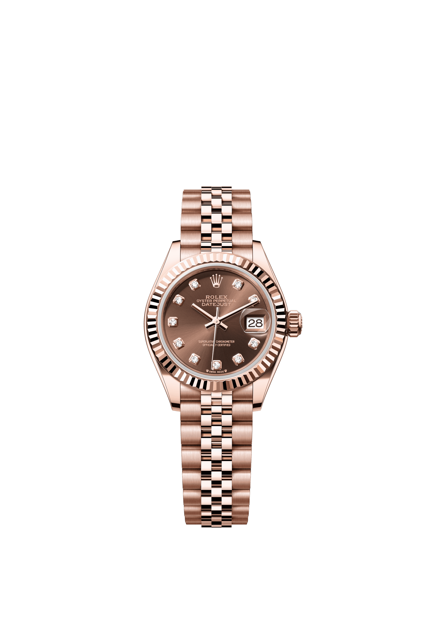 Rolex Oyster 28 mm Chocolate Set With Diamonds Dial 18 kt Everose Gold Jubilee m279175-0010