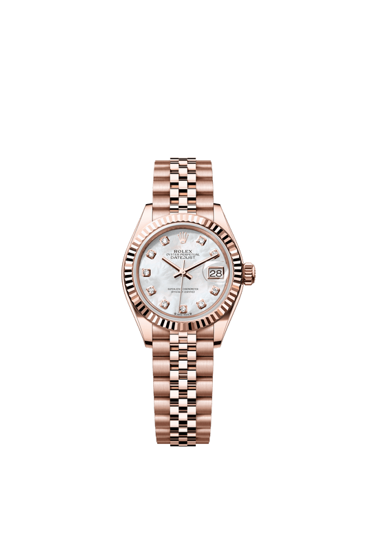 Rolex Oyster 28 mm White Mother-Of-Pearl Set With Diamonds Dial 18 kt Everose Gold Jubilee m279175-0018