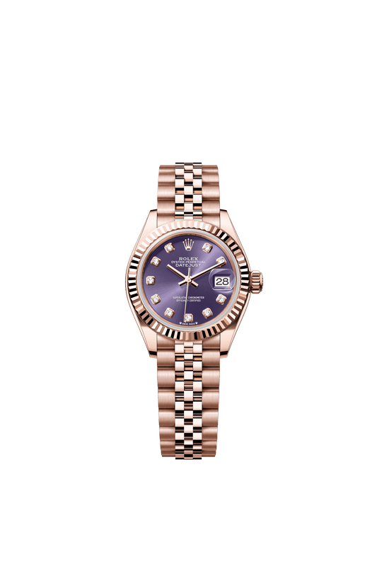 Rolex Oyster 28 mm Aubergine Set With Diamonds Dial 18 kt Everose Gold Jubilee m279175-0020