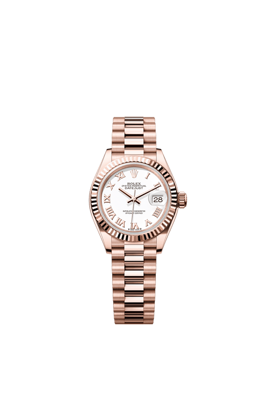 Rolex Oyster 28 mm White Dial 18 kt Everose Gold President, Semi-Circular Three-Piece Links m279175-0021