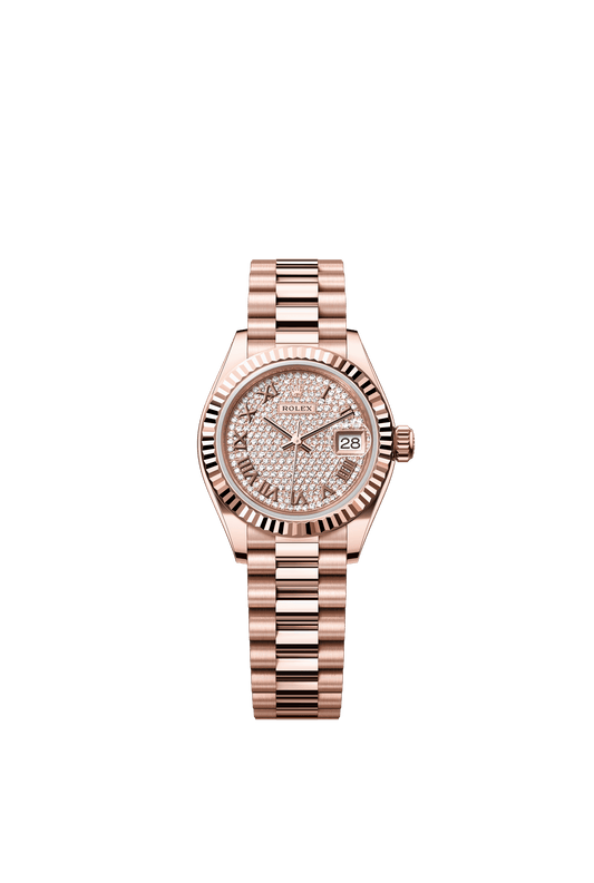 Rolex Oyster 28 mm Rose-colour Set With Diamonds Dial 18 kt Everose Gold President, Semi-Circular Three-Piece Links m279175-0029 (Copy)