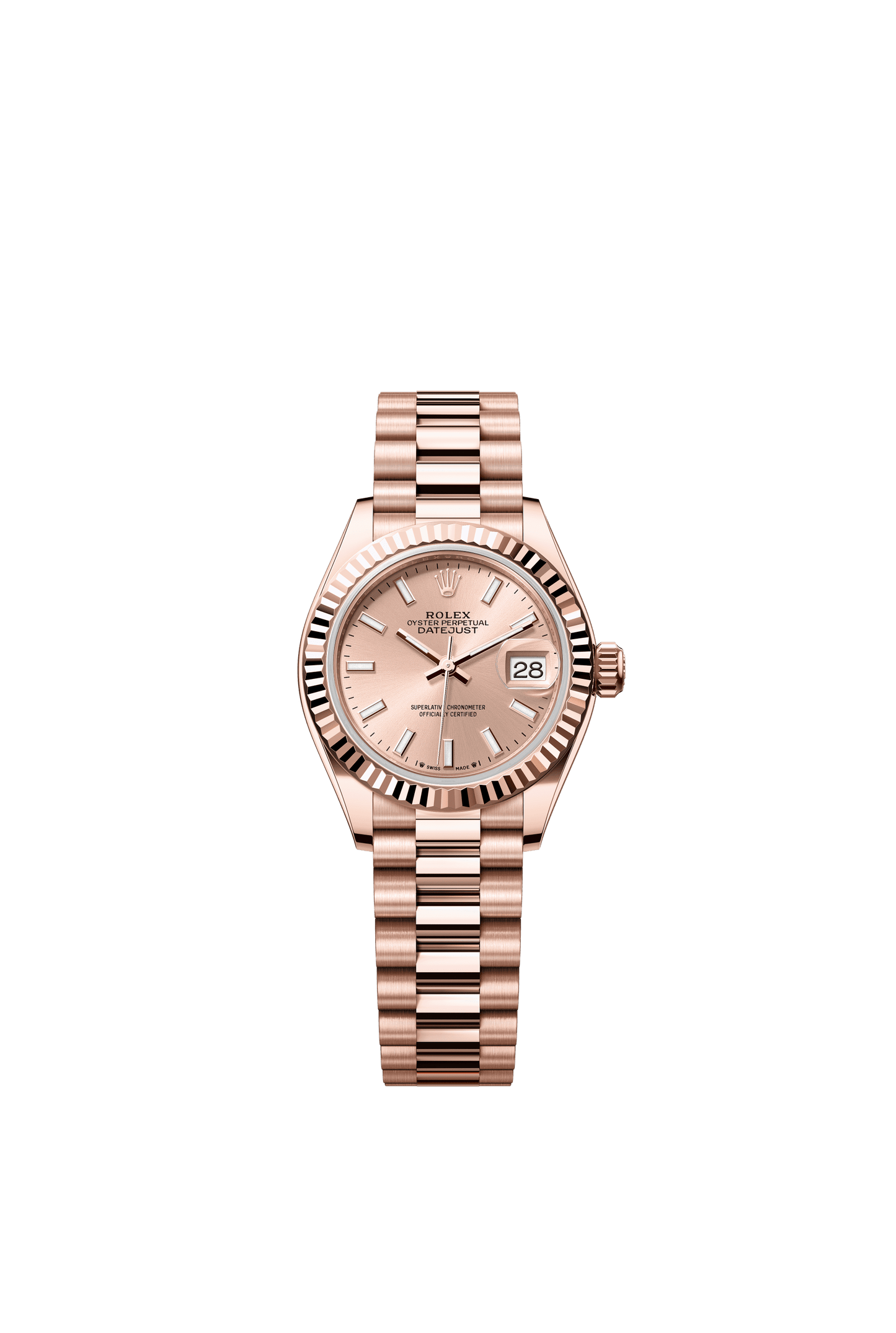 Rolex Oyster 28 mm Rose-Colour Dial 18 kt Everose Gold President, Semi-Circular Three-Piece Links m279175-0025