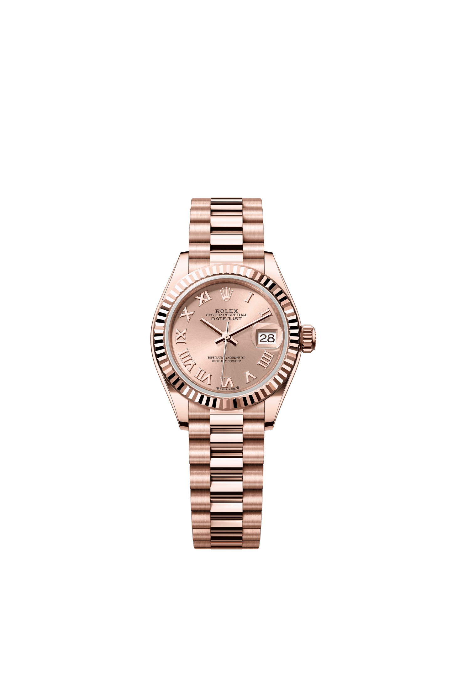 Rolex Oyster 28 mm Rose-colour Dial 18 kt Everose Gold President, Semi-Circular Three-Piece Links m279175-0027