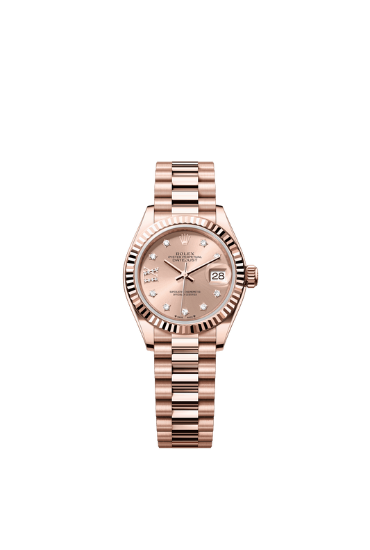 Rolex Oyster 28 mm Rose-colour Set With Diamonds Dial 18 kt Everose Gold President, Semi-Circular Three-Piece Links m279175-0029