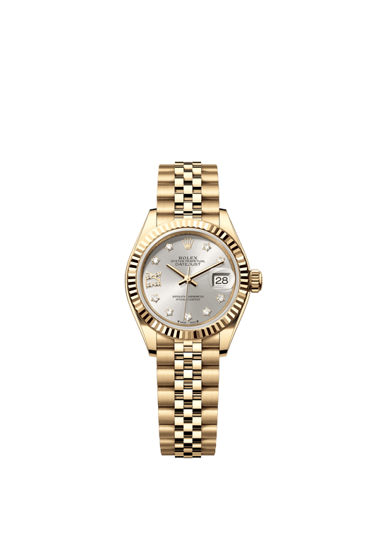 Rolex Oyster 28 mm Silver Set With Diamonds Dial 18k Yellow Gold Jubilee Bracelet. m279178-0004