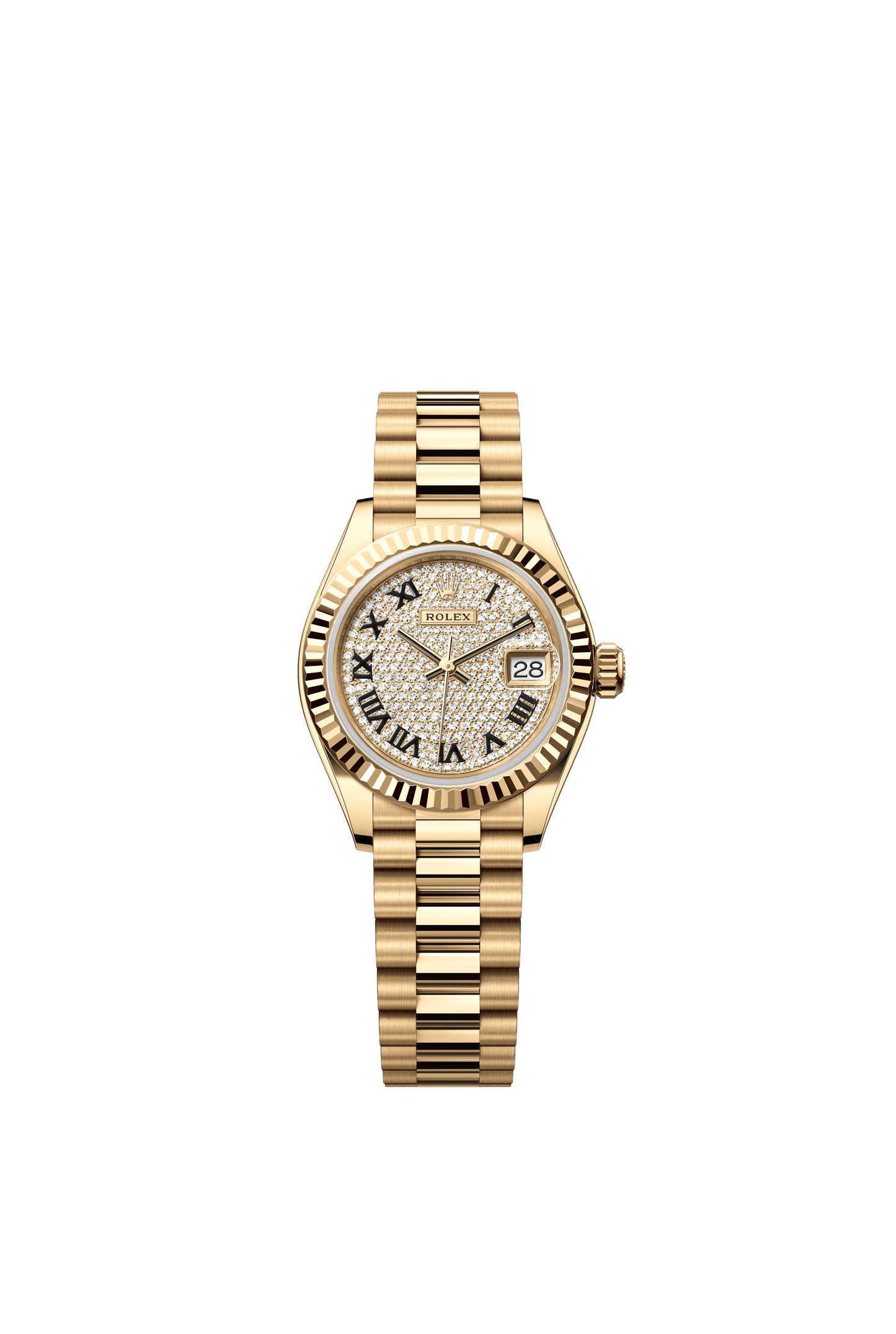 Rolex Oyster 28 mm Diamond-Paved Dial 18k Yellow Gold President Bracelet m279178-0031