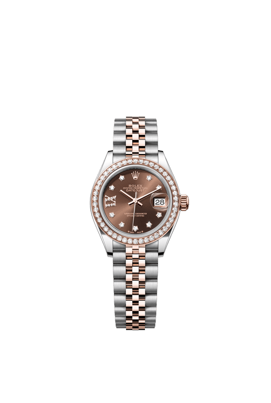 Rolex Lady-Datejust 28 mm Chocolate Set With Diamonds Dial Oystersteel and Everose Gold Jubilee Bracelet m279381rbr-0003