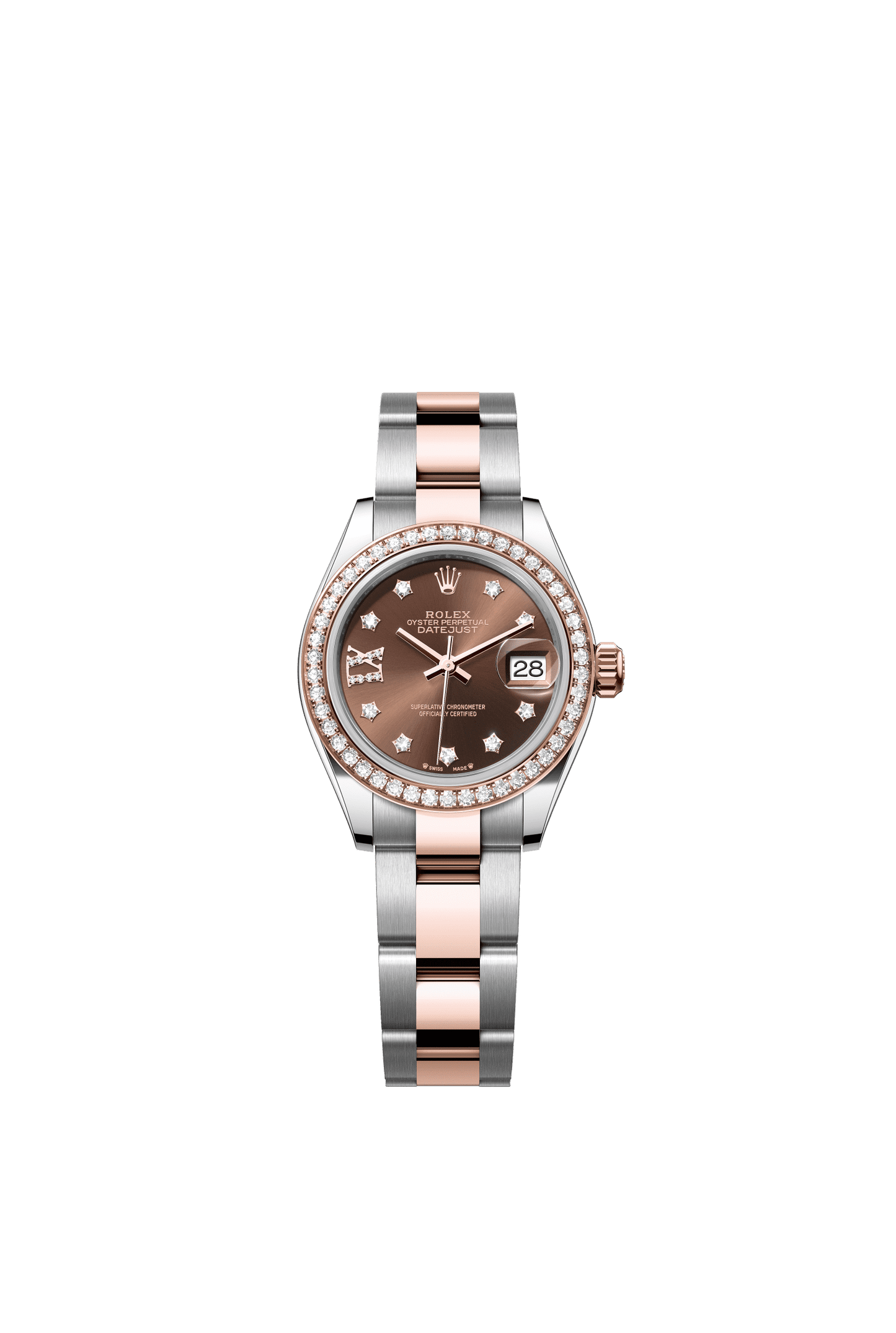 Rolex Lady-Datejust 28 mm Chocolate Set With Diamonds Dial Oystersteel and Everose Gold Oyster Bracelet m279381rbr-0004