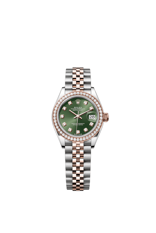 Rolex Lady-Datejust 28 mm Olive Green Set With Diamonds Dial Oystersteel and Everose Gold Jubilee Bracelet m279381rbr-0007