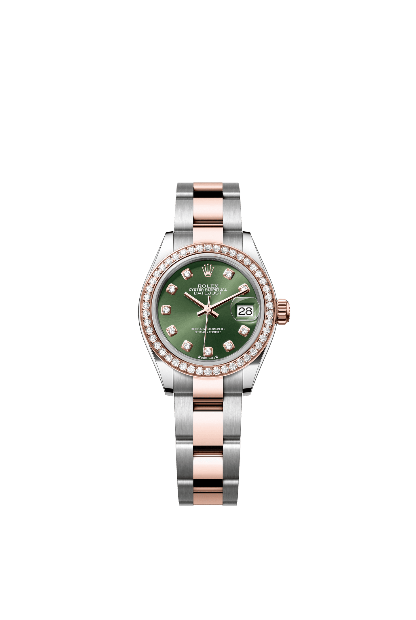 Rolex Lady-Datejust 28 mm Olive Green Set With Diamonds Dial Oystersteel and Everose Gold Oyster Bracelet m279381rbr-0008