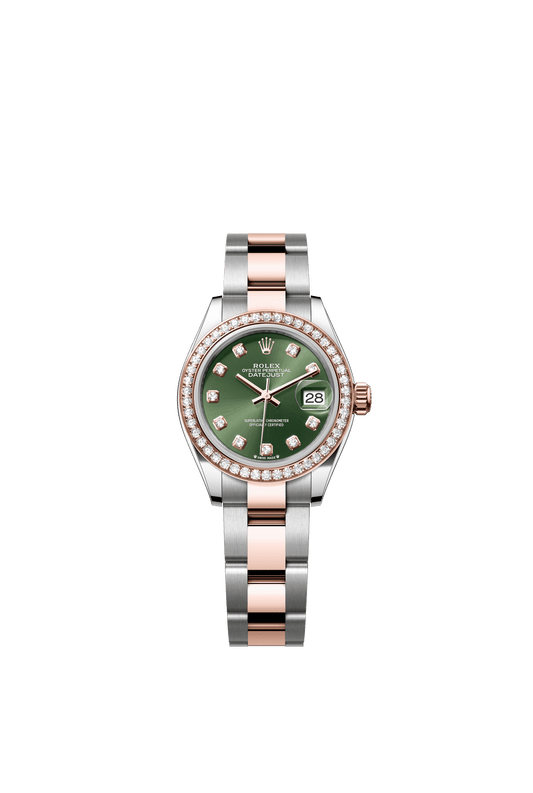 Rolex Lady-Datejust 28 mm Olive Green Set With Diamonds Dial Oystersteel and Everose Gold Oyster Bracelet m279381rbr-0008