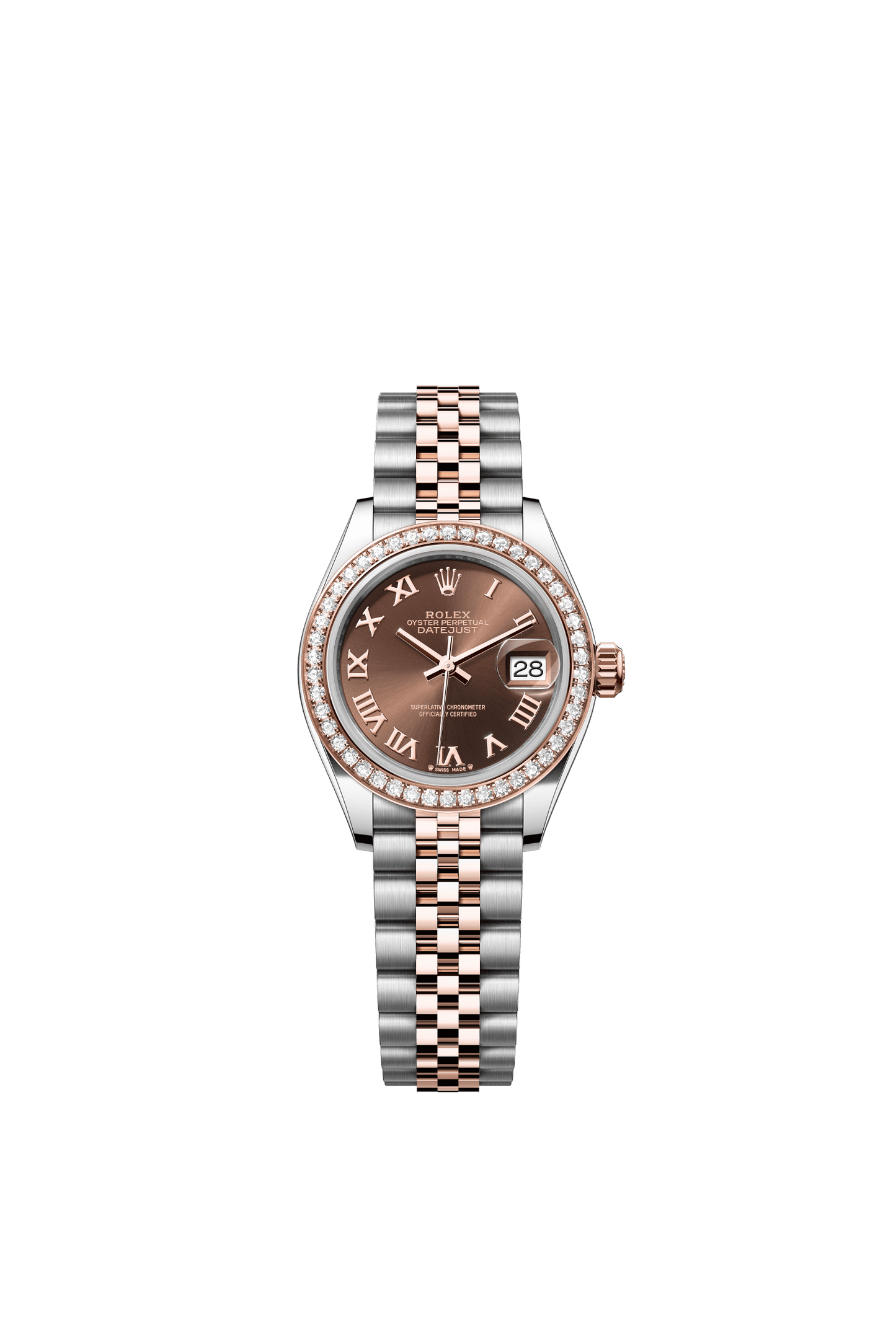 Rolex Lady-Datejust 28 mm Chocolate Dial with Diamonds  Oystersteel and Everose Gold Jubilee Bracelet m279381rbr-0009