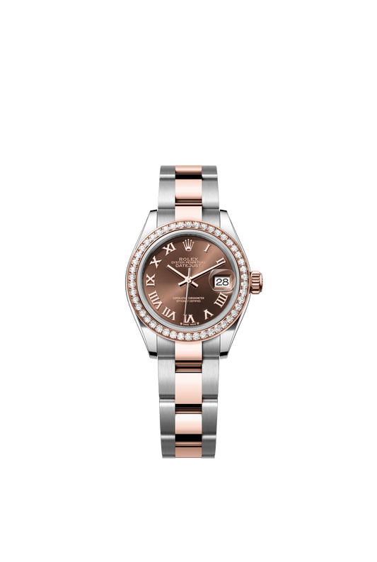 Rolex Lady-Datejust 28 mm Chocolate  Dial with Diamonds  Oystersteel and Everose Gold Oyster Bracelet m279381rbr-0010