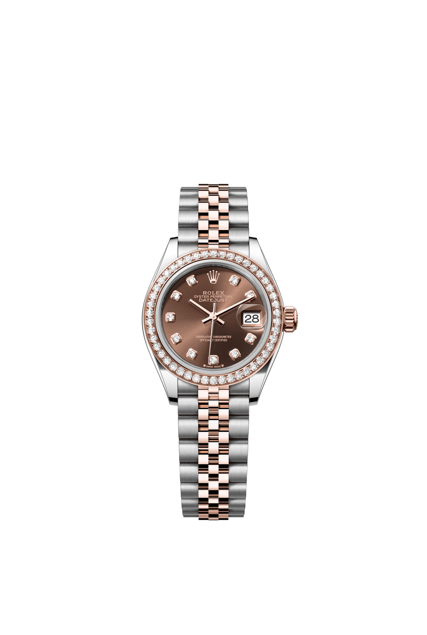 Rolex Lady-Datejust 28 mm Chocolate Set With Diamonds Dial Oystersteel and Everose Gold Jubilee Bracelet m279381rbr-0011