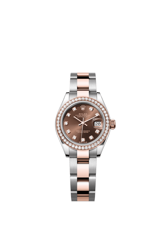 Rolex Lady-Datejust 28 mm Chocolate Set With Diamonds Dial Oystersteel and Everose Gold Oyster Bracelet m279381rbr-0012