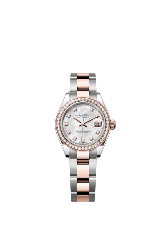 Rolex Lady-Datejust 28 mm White Mother-Of-Pearl Set With Diamonds Dial Oystersteel and Everose Gold Oyster Bracelet m279381rbr-0014