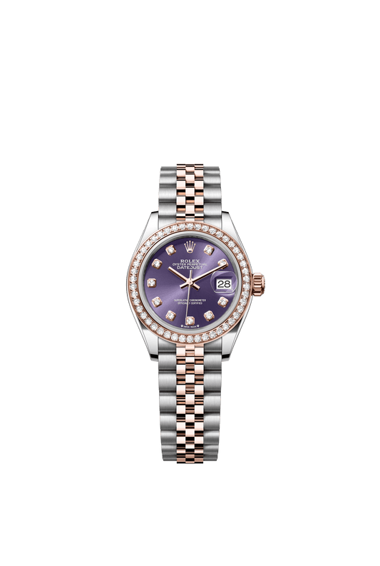 Rolex Lady-Datejust 28 mm Aubergine Set With Diamonds Dial Oystersteel and Everose Gold Jubilee Bracelet m279381rbr-0015