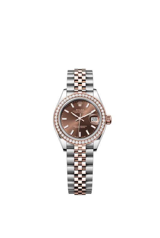 Rolex Lady-Datejust 28 mm Chocolate  Dial with Diamonds  Oystersteel and Everose Gold Jubilee Bracelet m279381rbr-0017