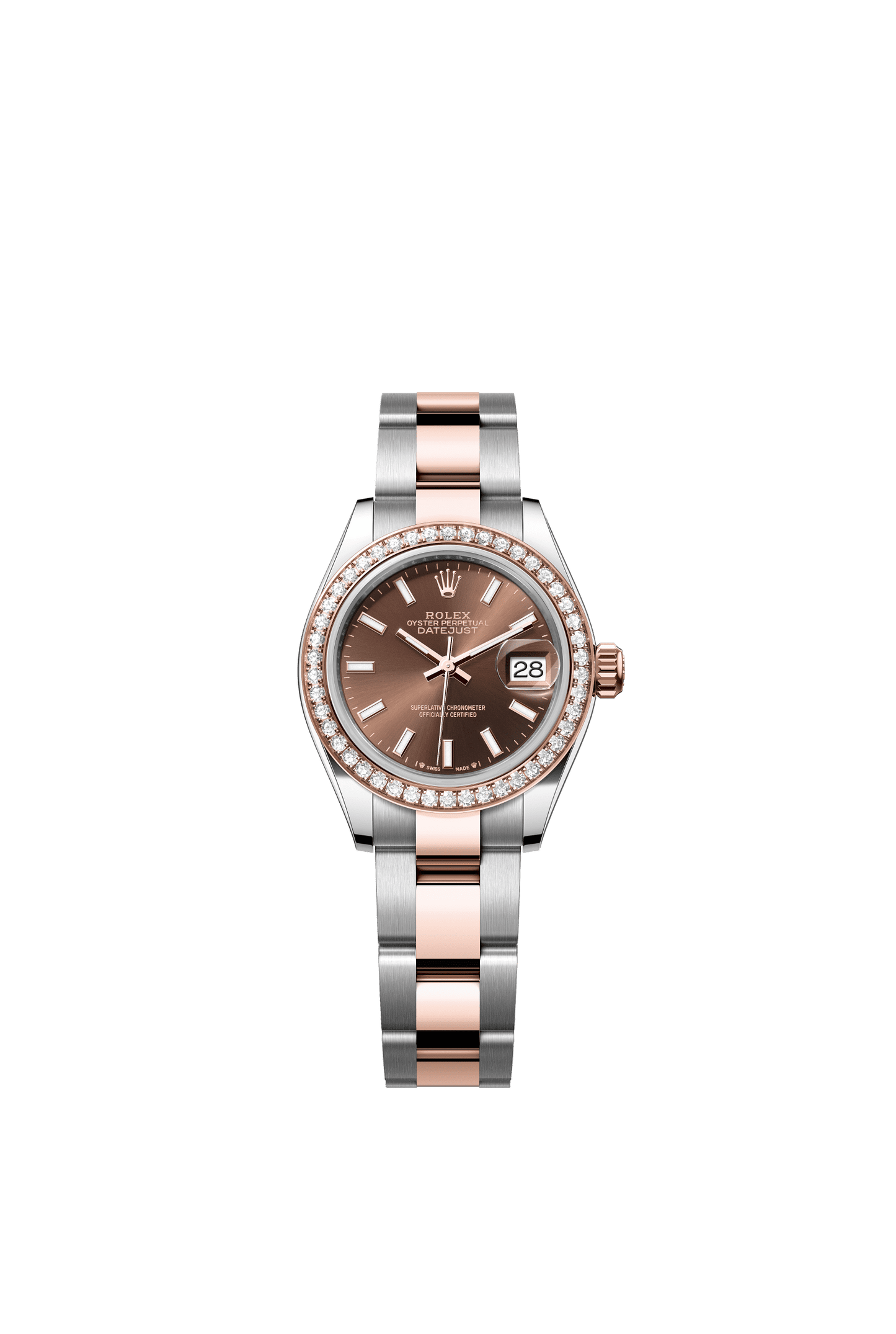 Rolex Lady-Datejust 28 mm Chocolate  Dial with Diamonds Oystersteel and Everose Gold Oyster Bracelet m279381rbr-0018