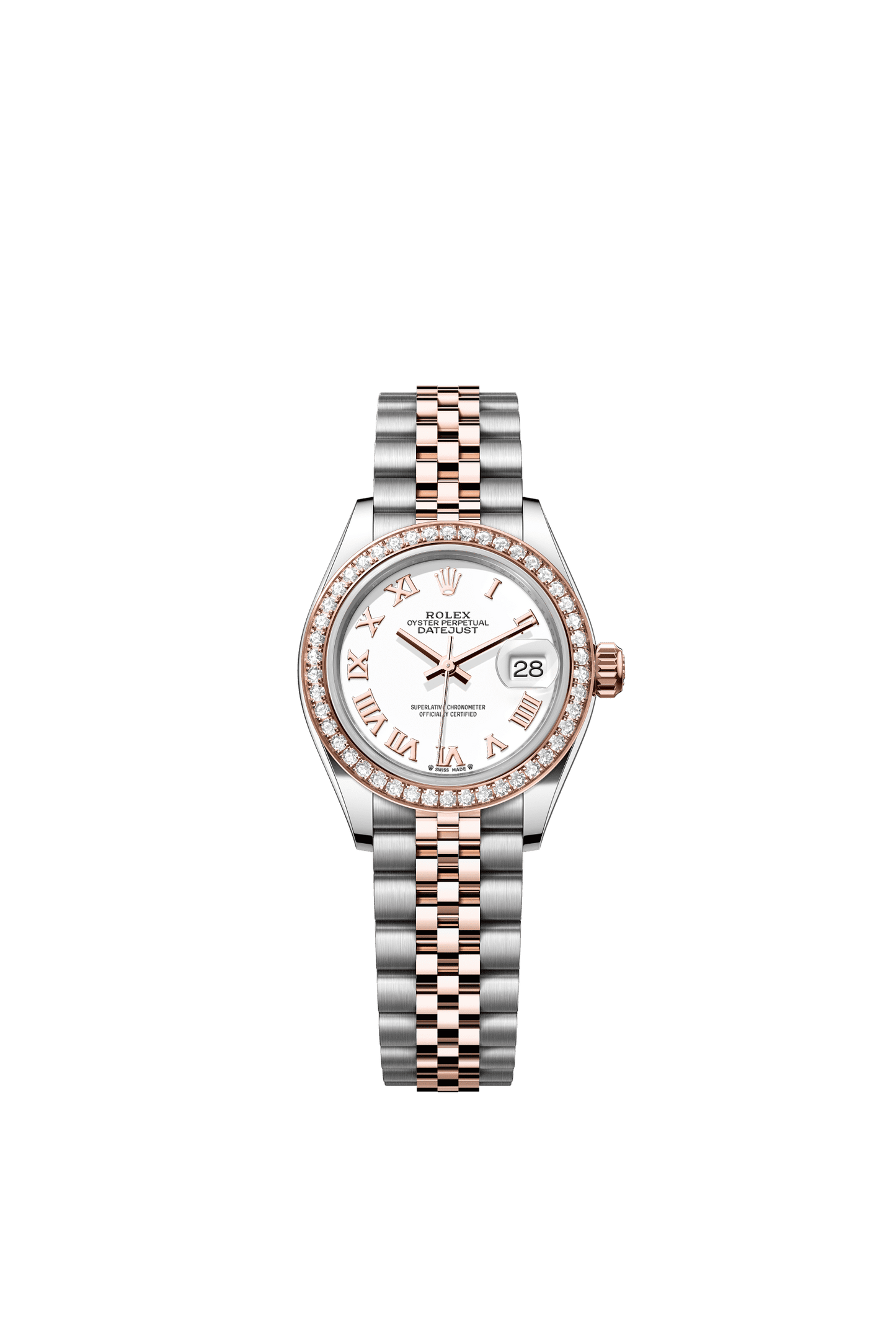 Rolex Lady-Datejust 28 mm White Dial with Diamonds  Oystersteel and Everose Gold Jubilee Bracelet m279381rbr-0021