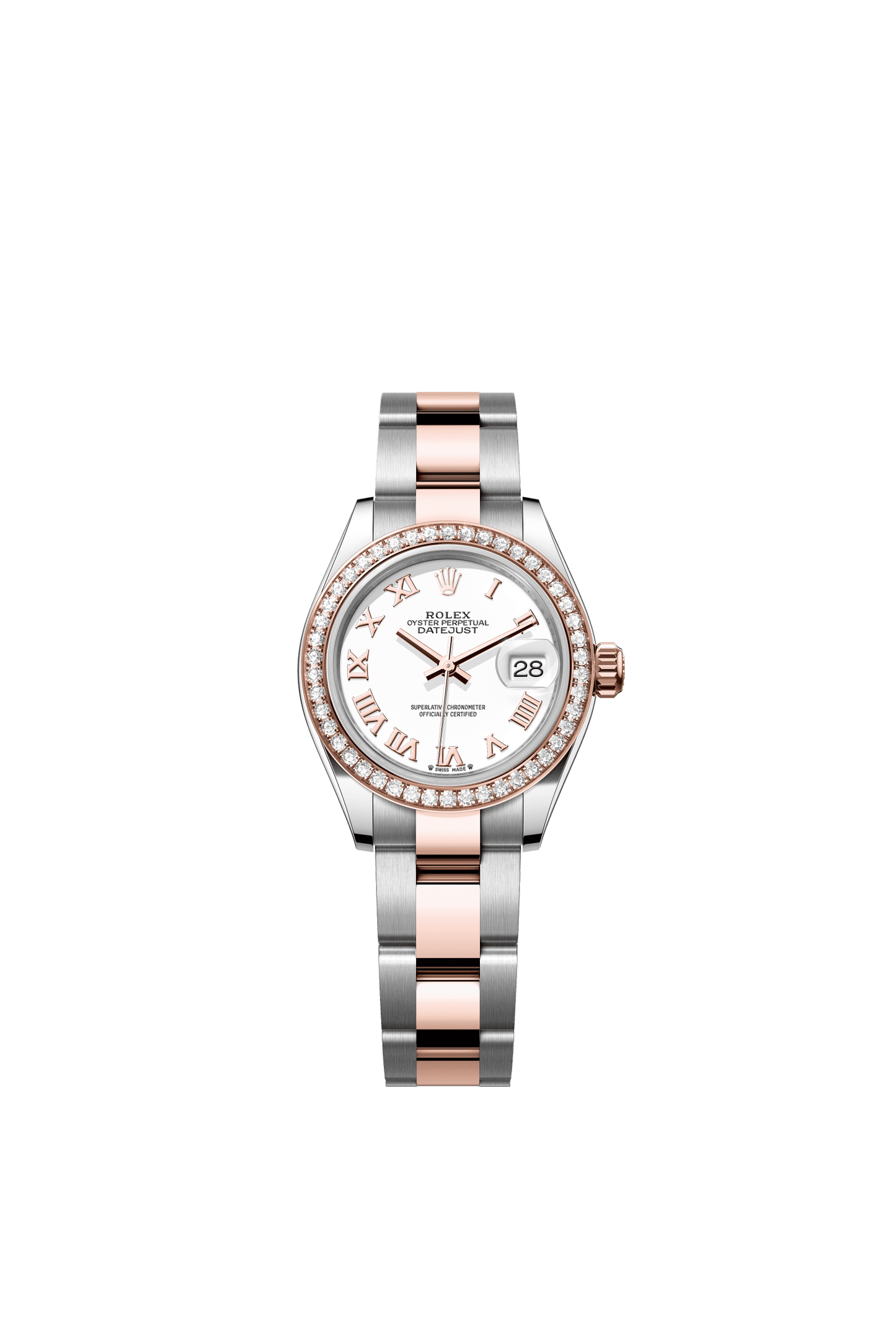 Rolex Lady-Datejust 28 mm White  Dial  with Diamonds Oystersteel and Everose Gold Oyster Bracelet m279381rbr-0022