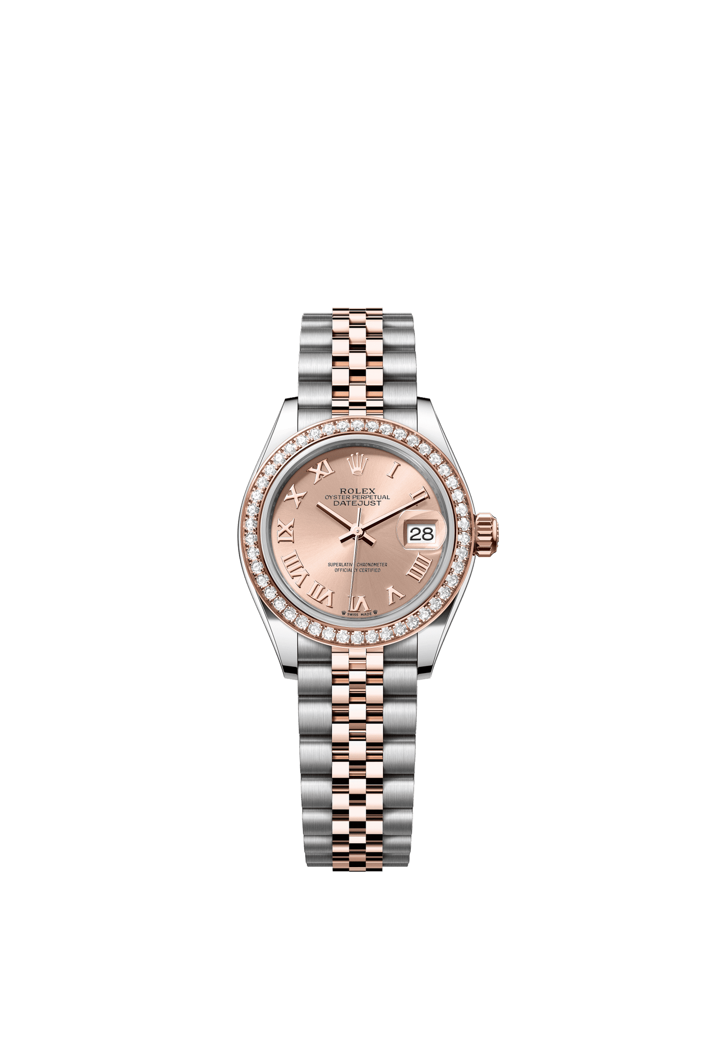 Rolex Lady-Datejust 28 mm Rosé-Colour Dial  with Diamonds Oystersteel and Everose Gold Jubilee Bracelet m279381rbr-0025