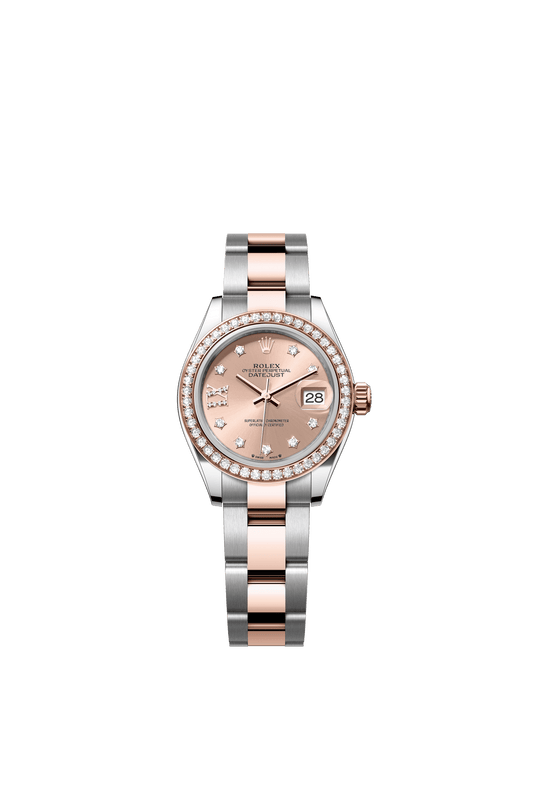 Rolex Lady-Datejust 28 mm Rosé-Colour Set With Diamonds Dial Oystersteel and Everose Gold Oyster Bracelet m279381rbr-0028