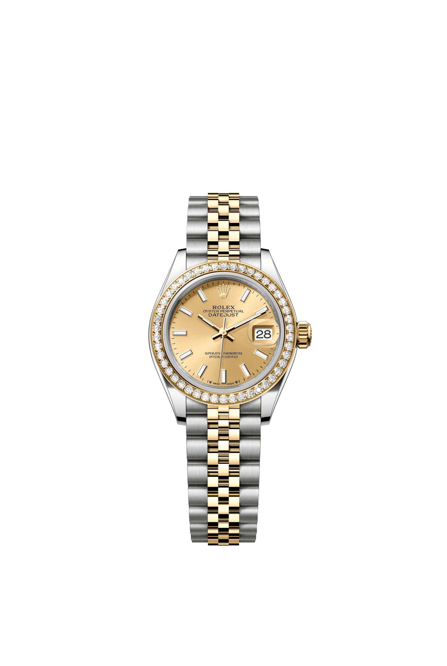 Rolex Lady-Datejust 28 mm Champagne-Colour Dial with Diamonds  Oystersteel and 18k Yellow Gold Jubilee Bracelet m279383rbr-0001